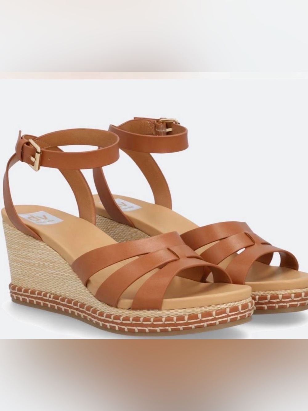 Dolce Vita Cognac Brown Leather Espadrille Wedge Sandals